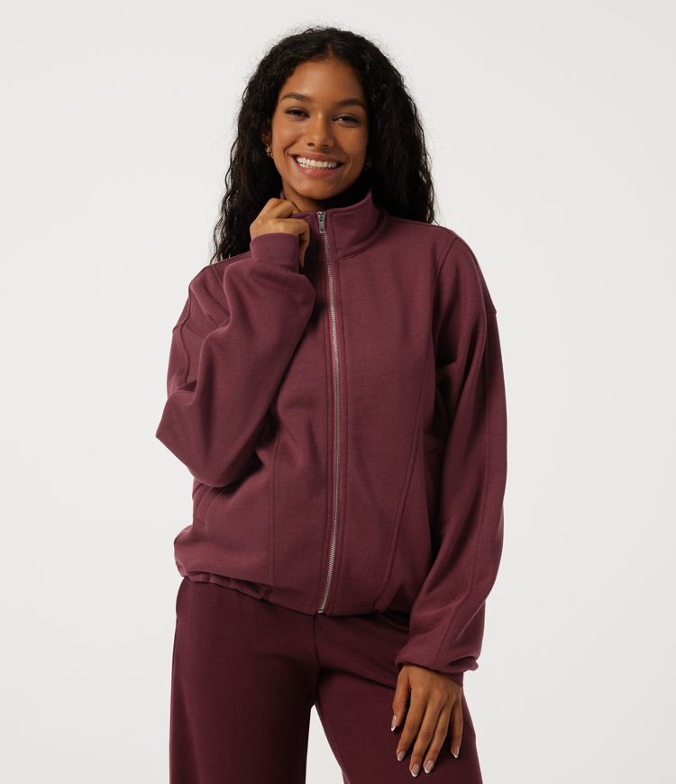 Stand Collar Raglan Long Sleeve Fleece Casual Cotton Jacket with Pockets