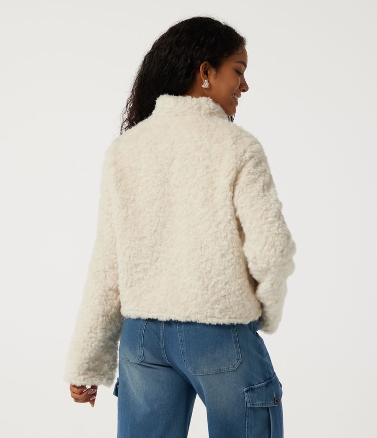 Turtledove High Neck Long Sleeve Casual Teddy Faux Fur Jacket / 2