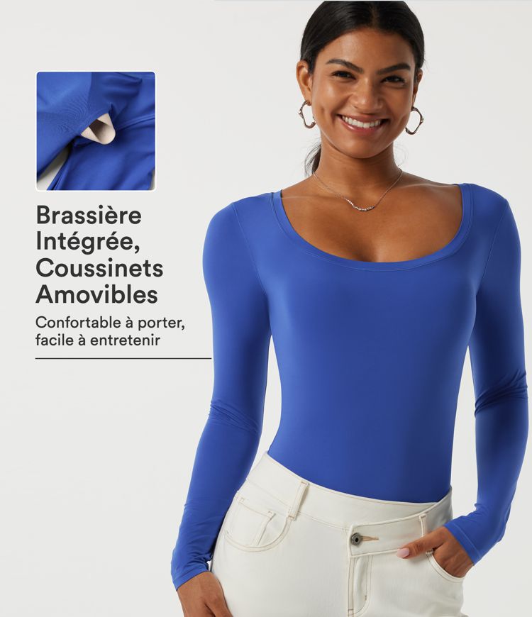 Body col U à manches longues avec brassière intégrée