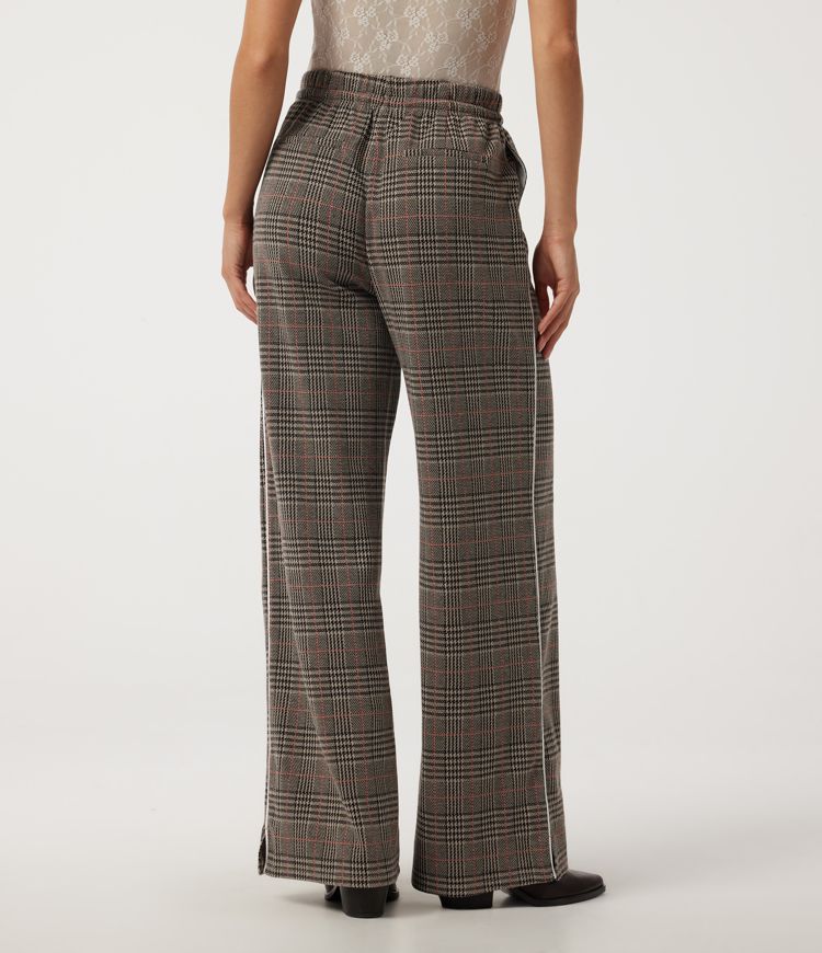 Desert Houndstooth Pattern Pantalon décontracté taille haute, ample, à cordon de serrage, à motif pied-de-poule, avec poches. / 2