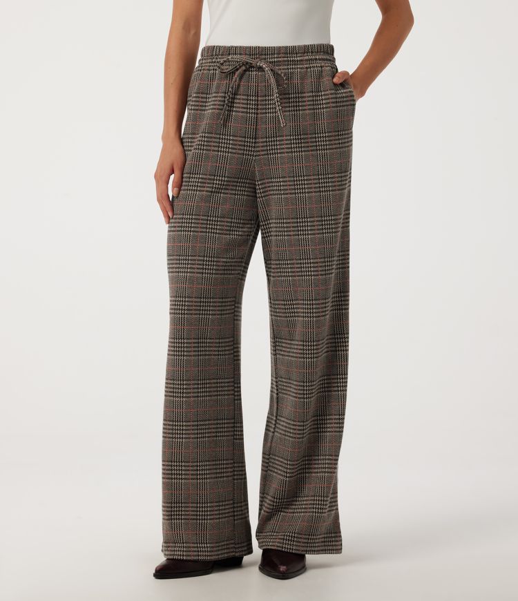 High Waisted Drawstring Baggy Houndstooth Plaid Casual Pants with Pockets