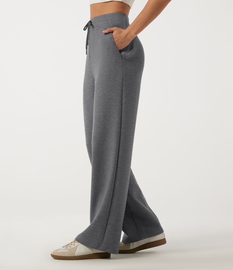 High Waisted Drawstring Straight Leg Casual Pants with Pockets
