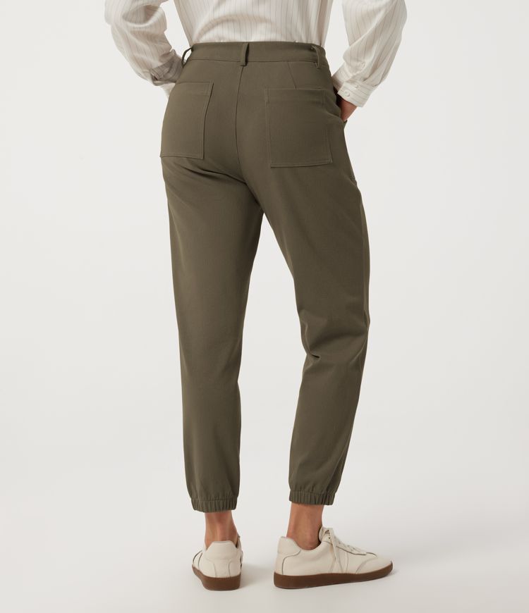 Withered Green Mid Rise Work Cotton Joggers with Pockets / 2