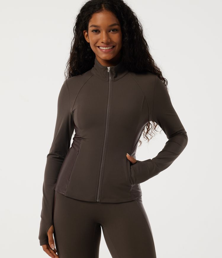 Halara UltraSculpt™ Stand Collar Long Sleeve Yoga Jacket with Thumbholes and Pockets