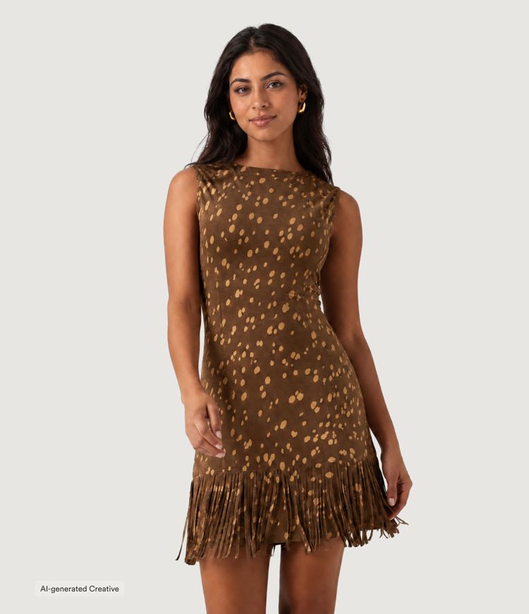 Round Neck Sleeveless Fringe Hem A-Line Suede Casual Mini Dress