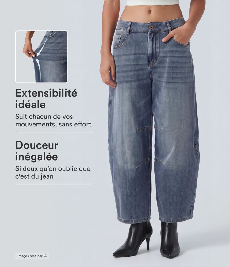Jean Barrel taille basse Halara Flex™ avec poches zippées