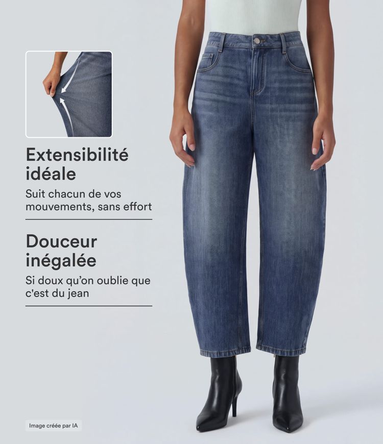 Halara Flex™ Lässige Jeans mit mittelhohem Bund, Barrel-Leg und Taschen
