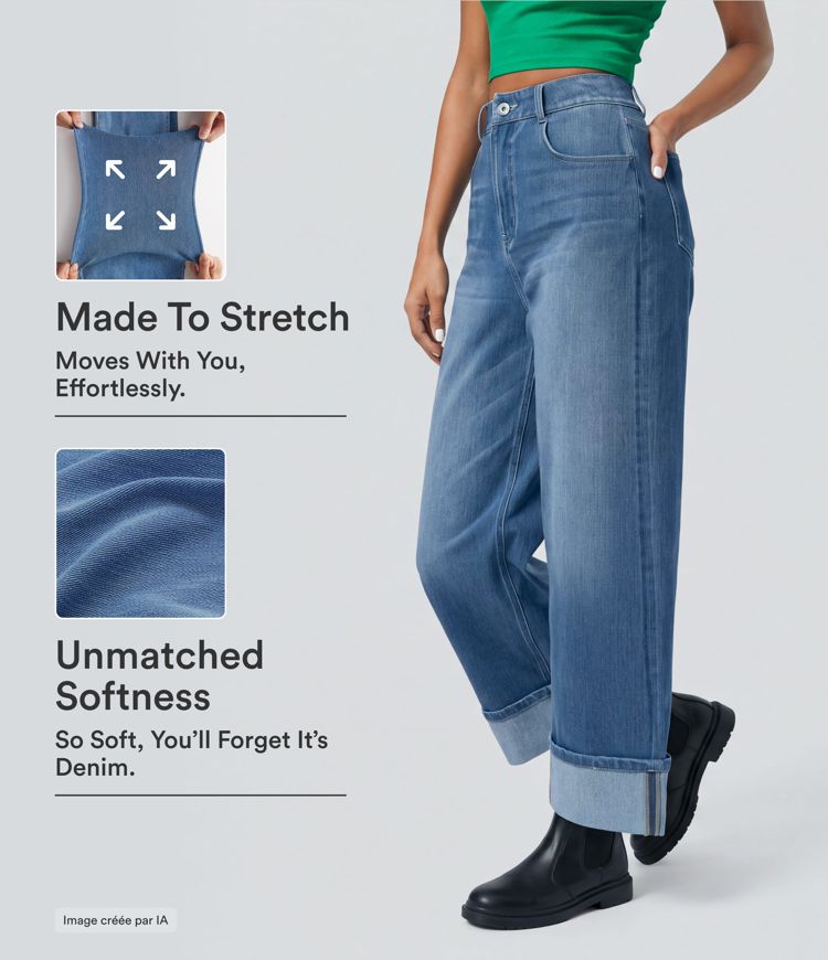 Halara Flex™ Jean Larges Taille Haute Ourlet Roulotté Multiples Poches