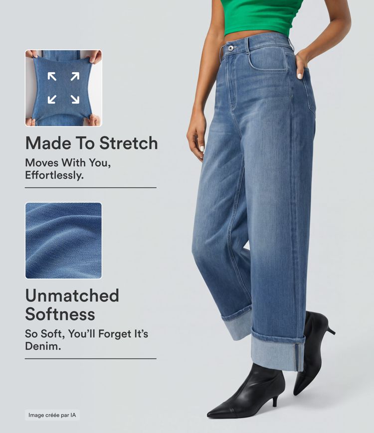 Halara Flex™ Jean Larges Taille Haute Ourlet Roulotté Multiples Poches