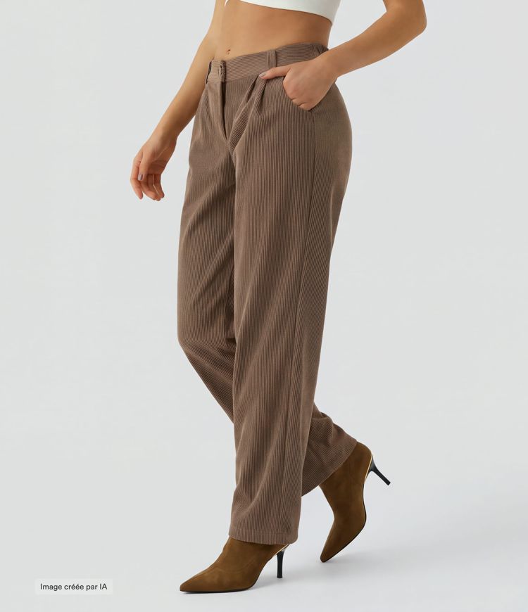 Pantalon en velours côtelé décontracté taille moyenne avec poches latérales
