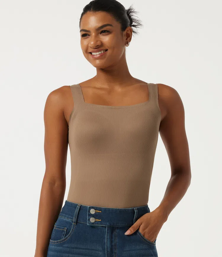 Square Neck Built-in Bra Casual Tank Top for B-DD Cups