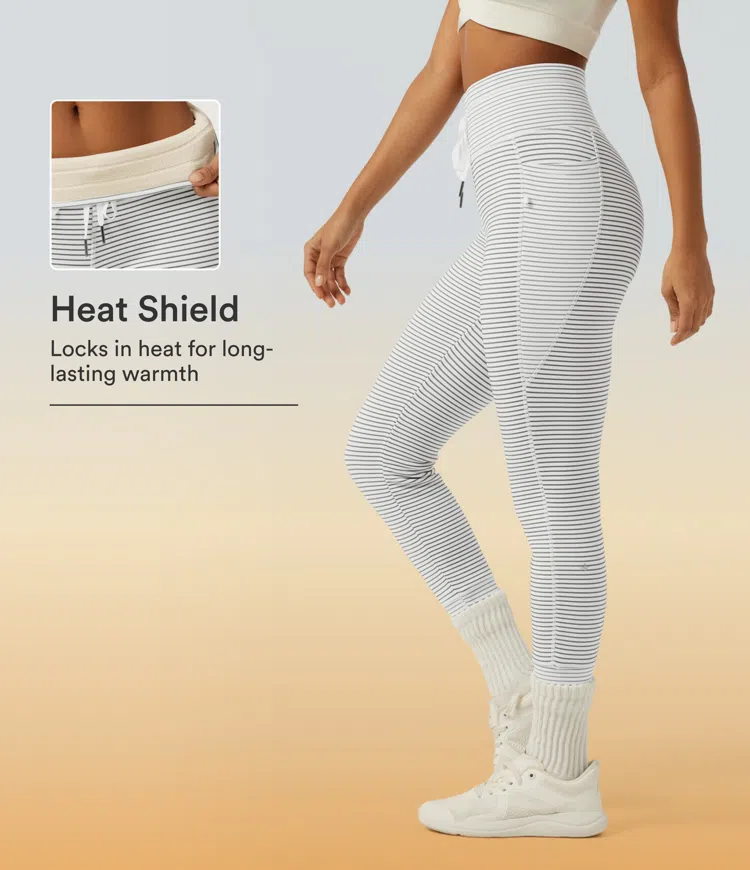 High Waisted Drawstring Striped Yoga Leggings with Pockets