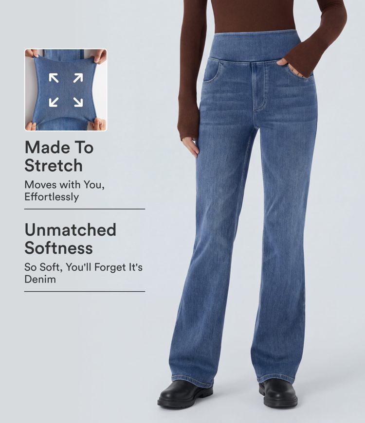 Halara Flex™ High Waisted Pockets Washed Casual Bootcut Jeans