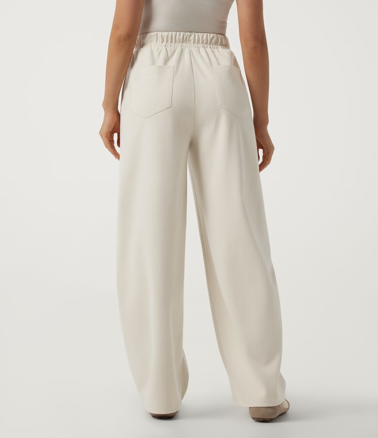 Whisper White High Waisted Drawstring Barrel Leg Casual Pants with Pockets / 2