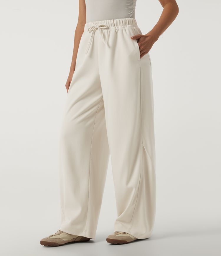 High Waisted Drawstring Barrel Leg Casual Pants with Pockets