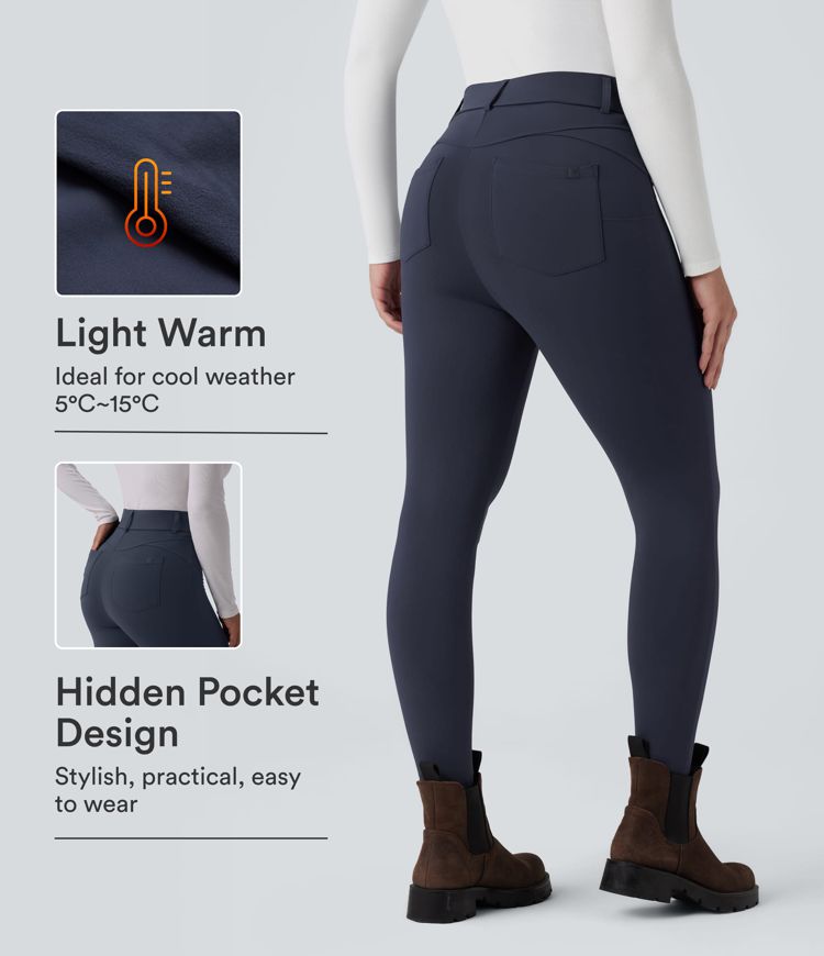 SoftlyZero™ Plush Thermal High Waisted Casual 7/8 Leggings with Pockets