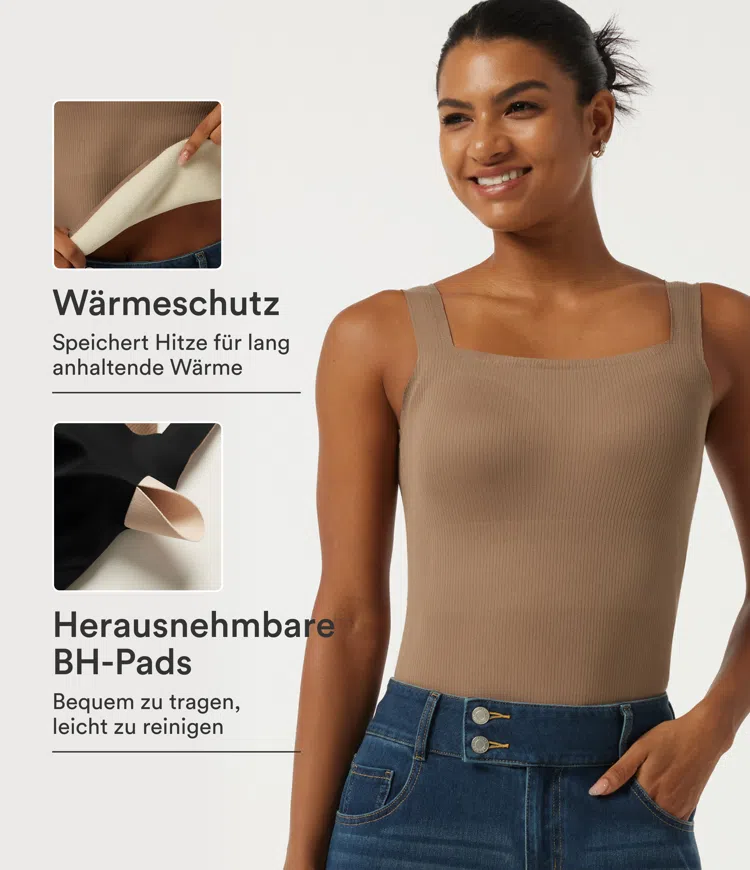 Square Neck Built-in Bra Casual Tank Top for B-DD Cups