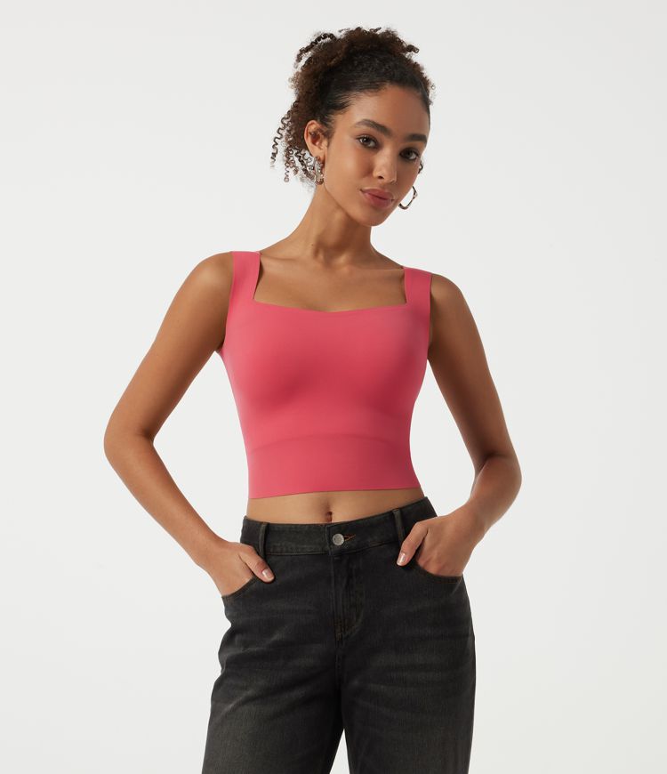 Débardeur court décontracté à encolure carrée avec soutien-gorge intégré