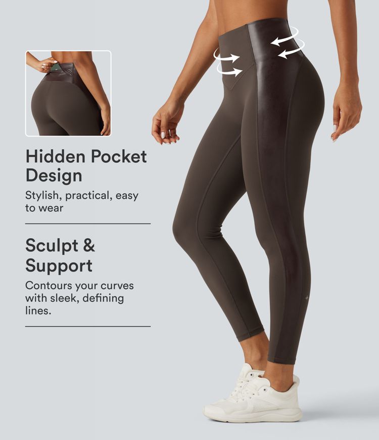 Halara UltraSculpt™ High Waisted Stretchy PU Tummy Control Yoga Leggings with Pocket