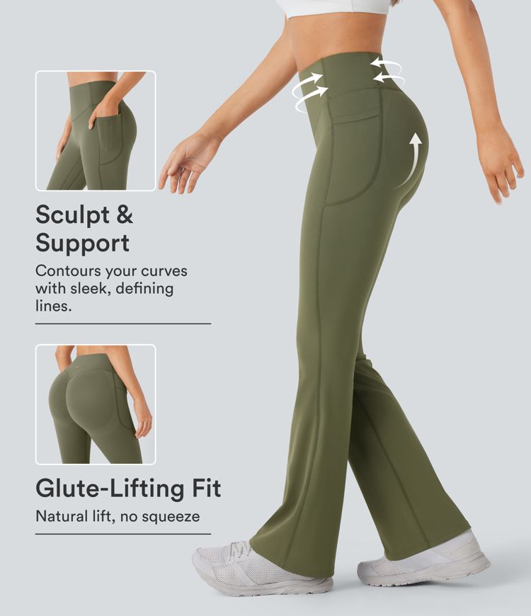Halara UltraSculpt™ High Waisted Scrunch Butt Lifting Tummy Control Pocket Shaping Yoga Bootcut Leggings